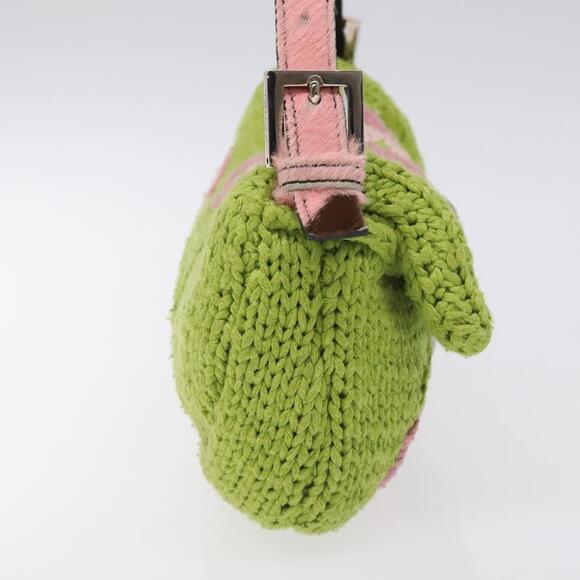 FENDI Mamma Baguette Shoulder Bag Wool Green Silver - Picture 5 of 13